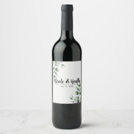 Etiqueta Para Botella De Vino Boda Blanca Moderna con Vegetación Mínima