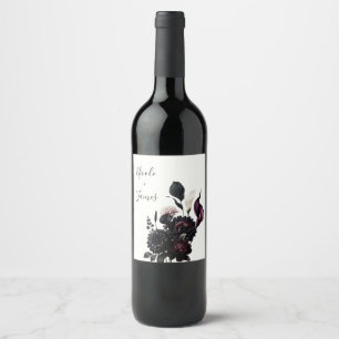 Etiqueta Para Botella De Vino Boda Blanca Romántica Floral Oscura y Melancólica
