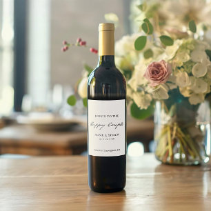 Etiqueta Para Botella De Vino Boda blanco caligrafía Minimalista manuscrita