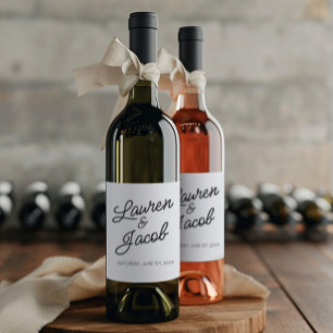 Etiqueta Para Botella De Vino Boda blanco negro Minimalista moderno mínimo
