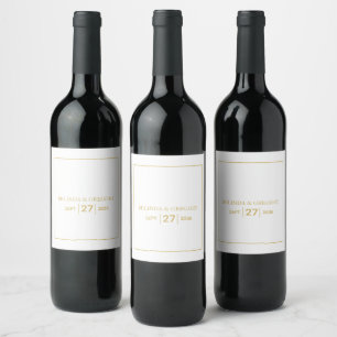 Etiqueta Para Botella De Vino Boda blanco y negro de oro simple minimalista