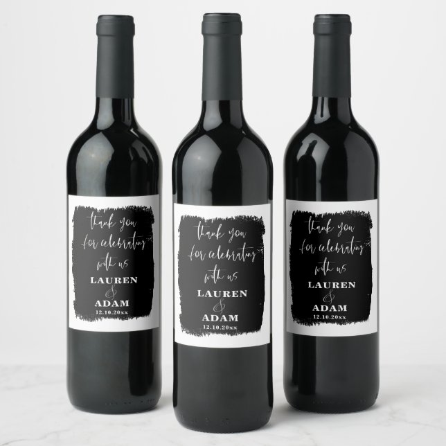 Etiqueta Para Botella De Vino Boda blanco y negro moderno (Botellas)