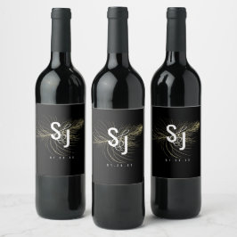 Etiqueta Para Botella De Vino Boda Bohemiana Minimalista con Plumas de Oro Falso