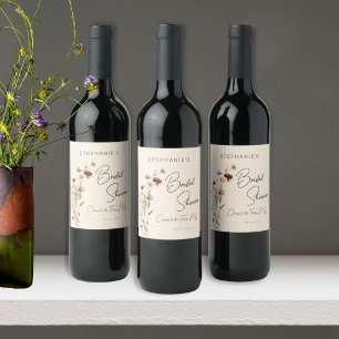 Etiqueta Para Botella De Vino Boda Bohemio de Otoño con Flores Silvestres