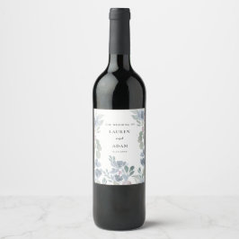 Etiqueta Para Botella De Vino Boda Boho Eucalyptus & Dusty Blue Florals