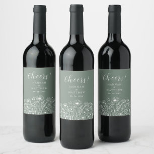Etiqueta Para Botella De Vino Boda Boho Flor Silvestre Verde Salvia