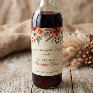 Etiqueta Para Botella De Vino Boda Boho Floral Rosa Clarete Otoño Vintage