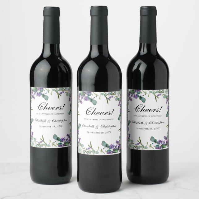 Etiqueta Para Botella De Vino Boda Boho Lavanda Eucalipto (Botellas)