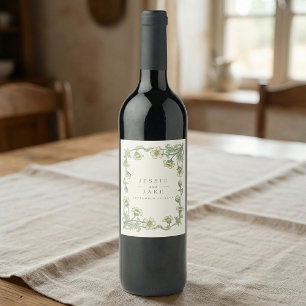Etiqueta Para Botella De Vino Boda Botánica Art Nouveau de estilo vintage