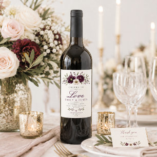 Etiqueta Para Botella De Vino Boda Botánica de Ciruela Elegante y Olivo