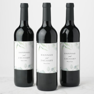 Etiqueta Para Botella De Vino Boda Botánica Elegante Acuarela de Verdor