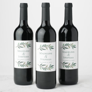 Etiqueta Para Botella De Vino Boda Botánica Hojas de Eucalipto Chic Simple