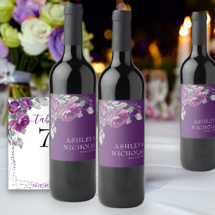 Etiqueta Para Botella De Vino Boda Botánica Moderna Floral Púrpura