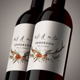 Etiqueta Para Botella De Vino Boda botánico rústico Stag script mr y mrs n