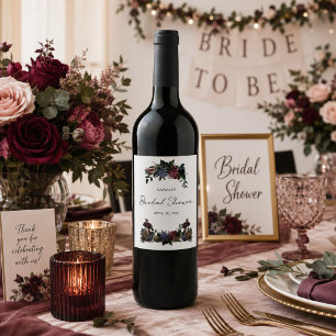 Etiqueta Para Botella De Vino Boda Burgundy Floral Ducha de Novia