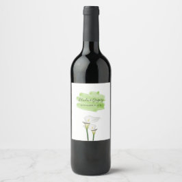 Etiqueta Para Botella De Vino Boda Calla Lilies Watercolor Blanco