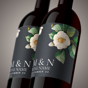 Etiqueta Para Botella De Vino Boda Camellia Japonés Blanco minimalista