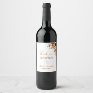 Etiqueta Para Botella De Vino Boda Campestre Otoñal con Marrón Rústico y Rosa Ma