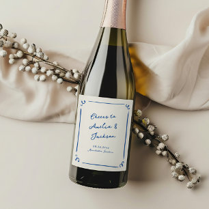 Etiqueta Para Botella De Vino Boda caprichosa a mano alzada de color azul marino