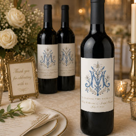 Etiqueta Para Botella De Vino Boda Católica Monograma de María Bendita