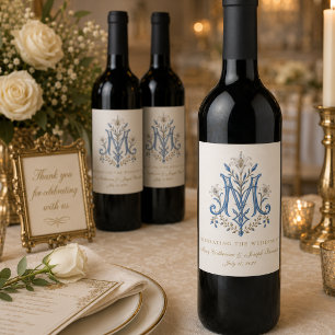 Etiqueta Para Botella De Vino Boda Católica Monograma de María Bendita