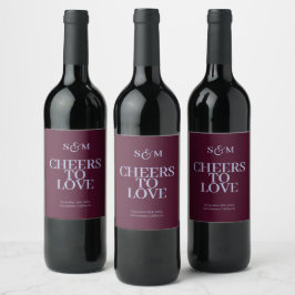 Etiqueta Para Botella De Vino Boda Cheers Fancy Script con Corazón