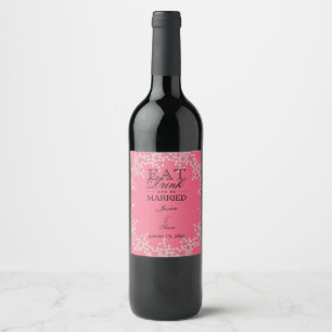 Etiqueta Para Botella De Vino Boda Chic Pink Floral y Perlas
