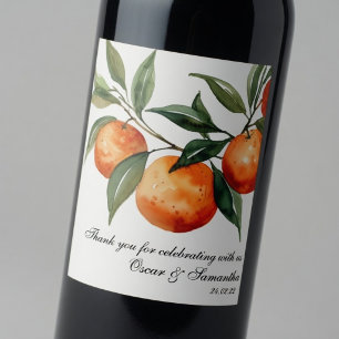 Etiqueta Para Botella De Vino Boda Citrus Naranja Mediterránea