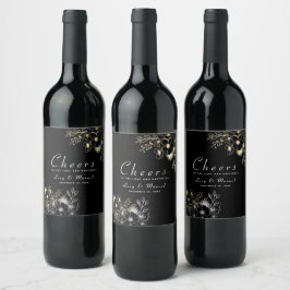Etiqueta Para Botella De Vino Boda Clásica de Oro y Negro