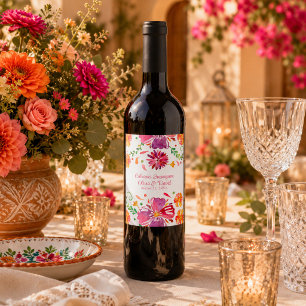 Etiqueta Para Botella De Vino Boda Colorida Fiesta Mexicana