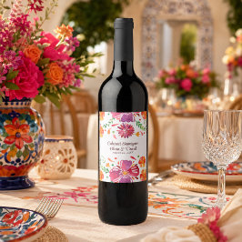 Etiqueta Para Botella De Vino Boda Colorida Fiesta Mexicana