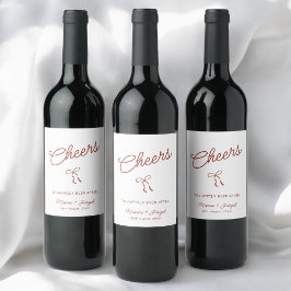 Etiqueta Para Botella De Vino Boda con boceto de lazo dibujado a mano rojo y bla