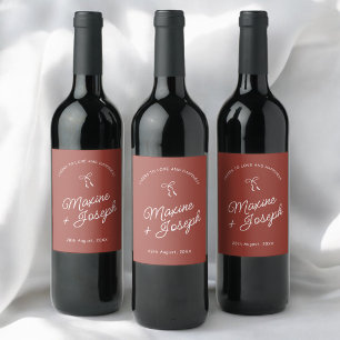 Etiqueta Para Botella De Vino Boda con Boceto de Lazo Dibujado a Mano Rojo y Bla