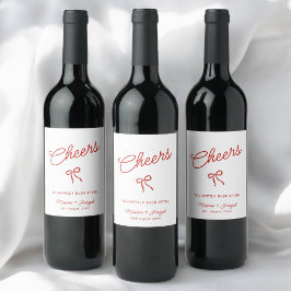 Etiqueta Para Botella De Vino Boda con Boceto de Lazo Dibujado a Mano Rojo y Bla