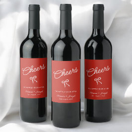 Etiqueta Para Botella De Vino Boda con boceto de lazo dibujado a mano rojo y bla