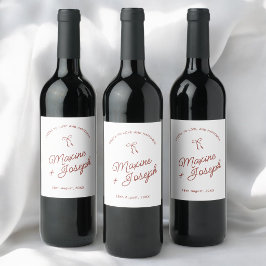 Etiqueta Para Botella De Vino Boda con Boceto de Lazo Dibujado a Mano Simple Roj