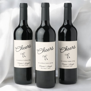Etiqueta Para Botella De Vino Boda con Cinta de Lazo Dibujada a Mano en Negro y 