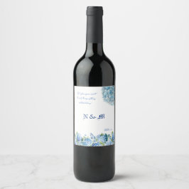 Etiqueta Para Botella De Vino Boda con cita divertida floral Hortensia Azul