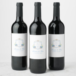 Etiqueta Para Botella De Vino Boda con Cresta Monograma Costera