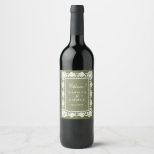 Etiqueta Para Botella De Vino Boda con dinero antiguo encaje verde oliva Cheers