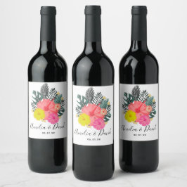 Etiqueta Para Botella De Vino Boda con letra tropical dibujada a mano de Hawaii