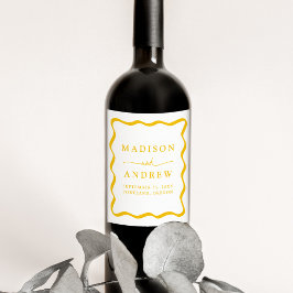 Etiqueta Para Botella De Vino Boda con marco ondulado amarillo moderno