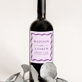 Etiqueta Para Botella De Vino Boda con marco ondulado púrpura moderno