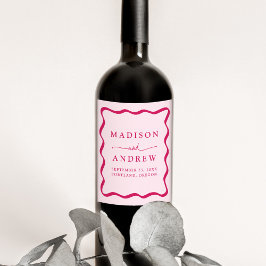 Etiqueta Para Botella De Vino Boda con marco ondulado rosa moderno