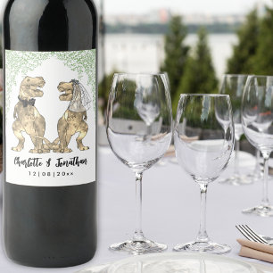 Etiqueta Para Botella De Vino Boda con tema de dinosaurios personalizada