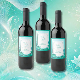 Etiqueta Para Botella De Vino boda costero abstracto turquesa
