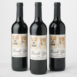 Etiqueta Para Botella De Vino Boda de Acuarela de Corgi Gracias