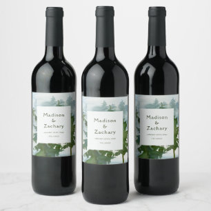 Etiqueta Para Botella De Vino Boda de acuarela de la selva de montaña rusa