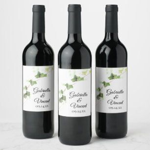 Etiqueta Para Botella De Vino Boda de acuarela de marfil verde inglés