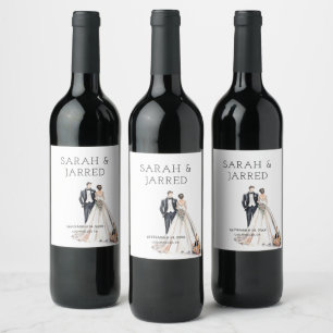Etiqueta Para Botella De Vino Boda de acuarela de Newlyweds